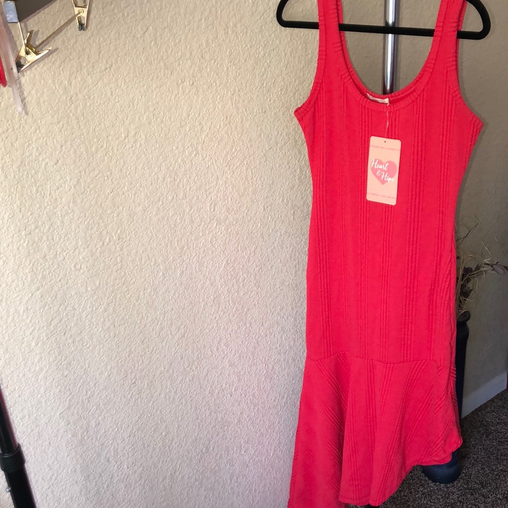 Heart & Hips Ribbed Red Asymmetric Dress - Picture 3 of 11